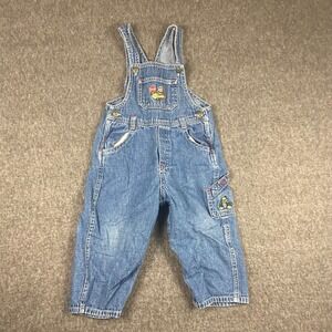OshKosh BGosh Toddler Denim Overalls 24 Months Bear Car Applique Blue